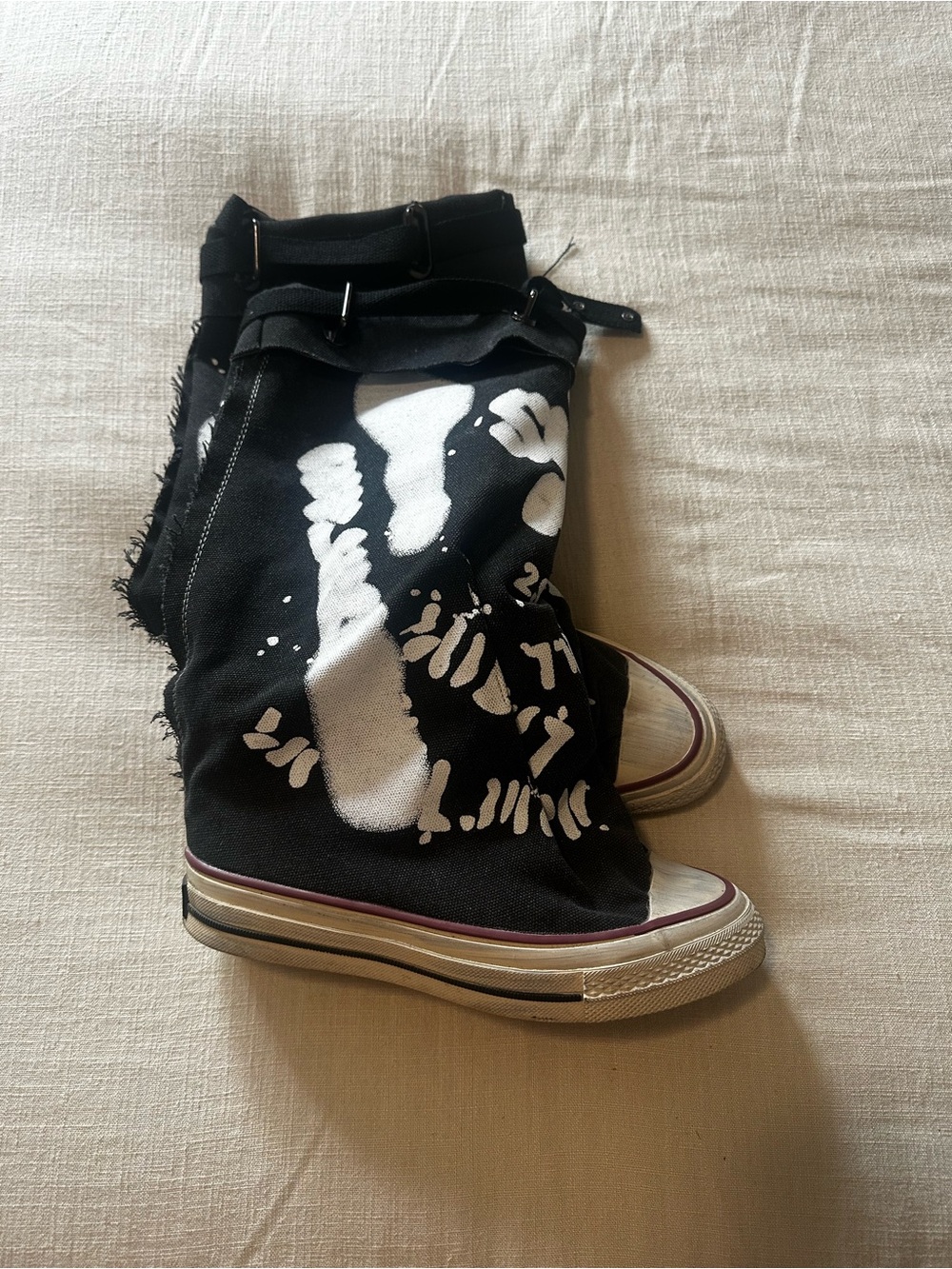 Black Graphic Knee High Canvas Boots